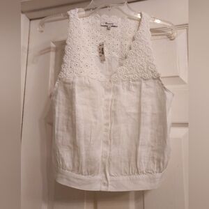 NWT Madewell White Crochet Detail Top, 100% Linen, Size 0